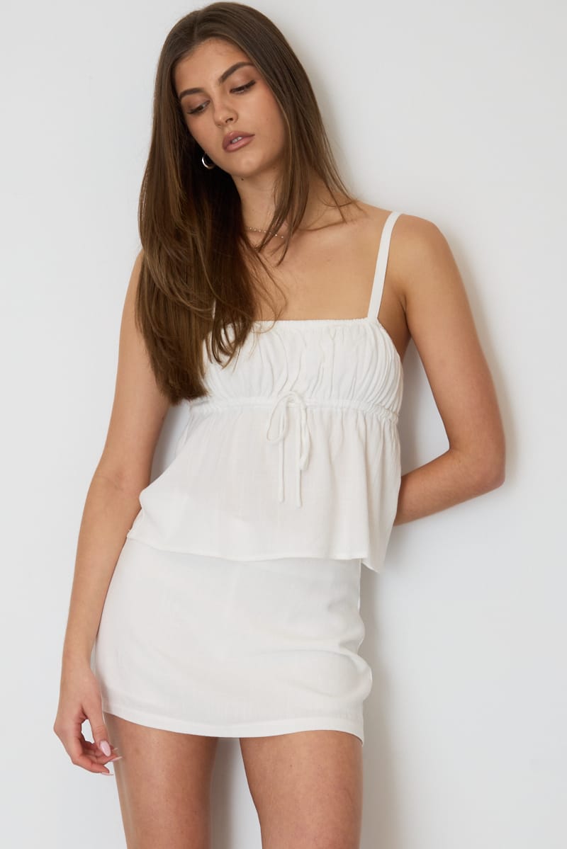 White Linen Blend Mini Skort High Rise Shorts Lined for Ally Fashion