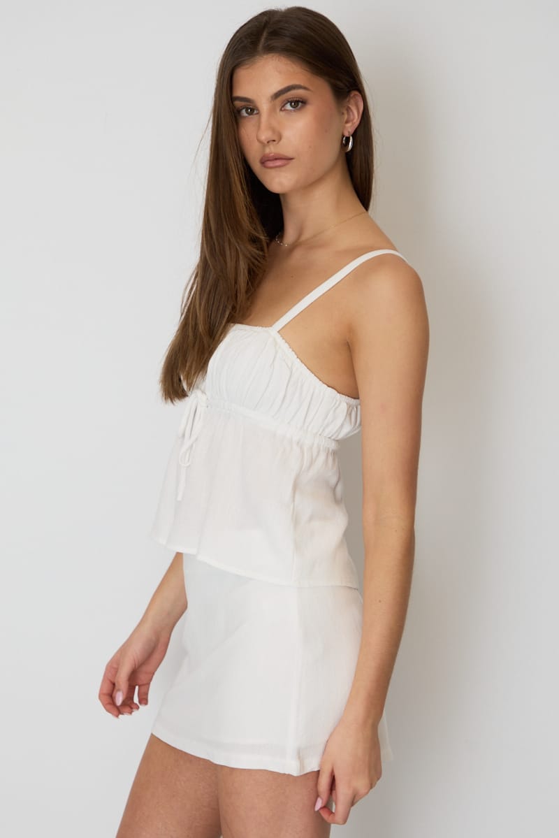 White Linen Blend Mini Skort High Rise Shorts Lined for Ally Fashion