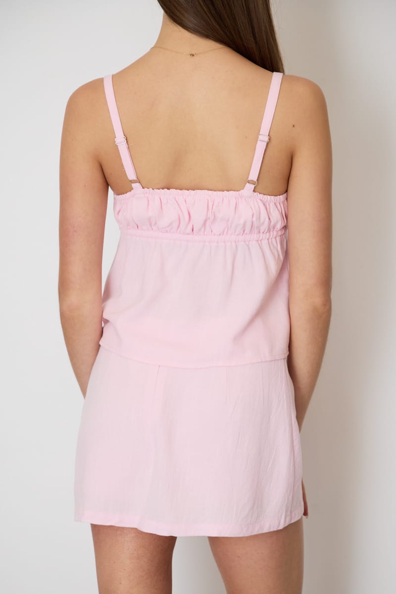 Pink Linen Blend Mini Skort High Rise Shorts Lined for Ally Fashion