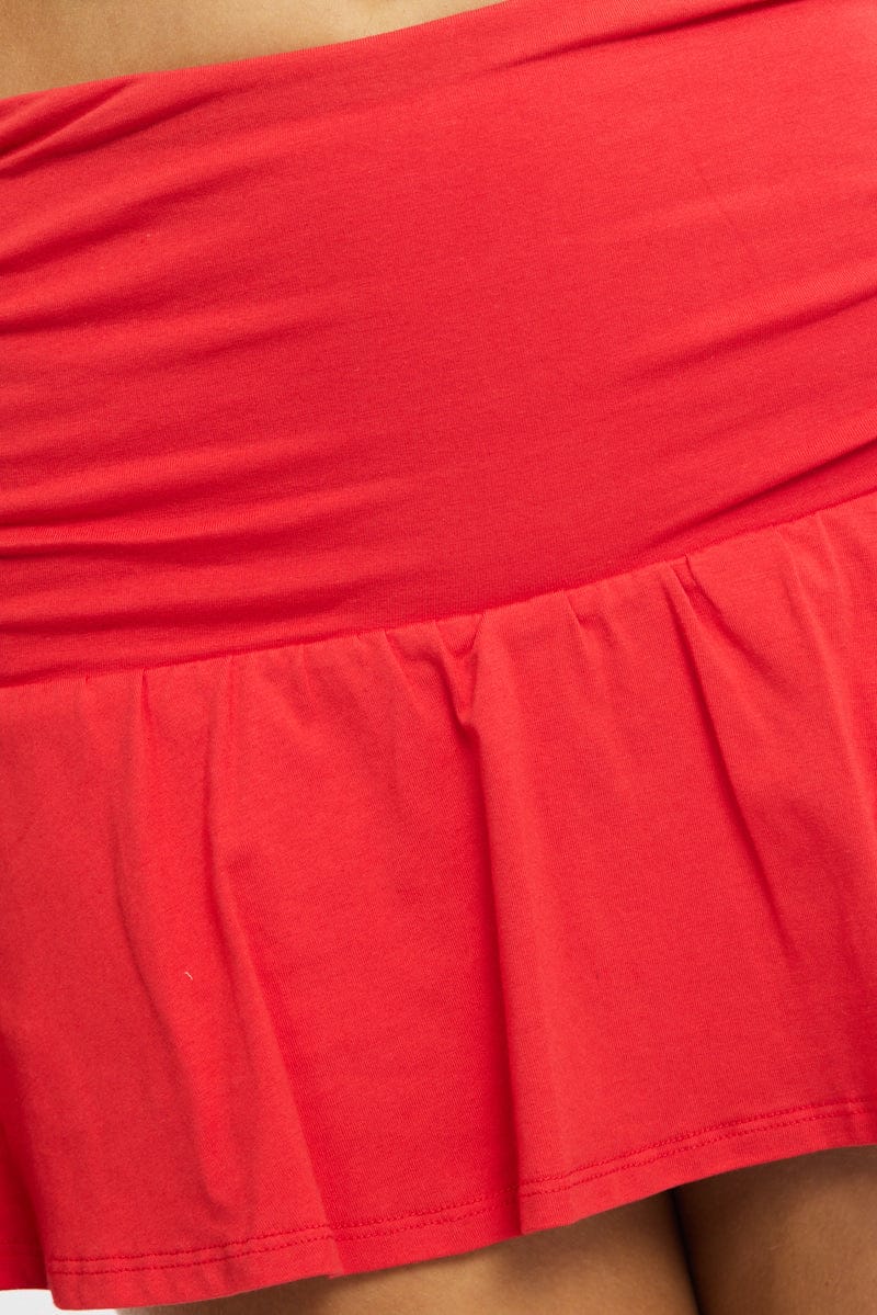 Red Ruched Waist Mini Skort Skirt Shorts Lined for Ally Fashion