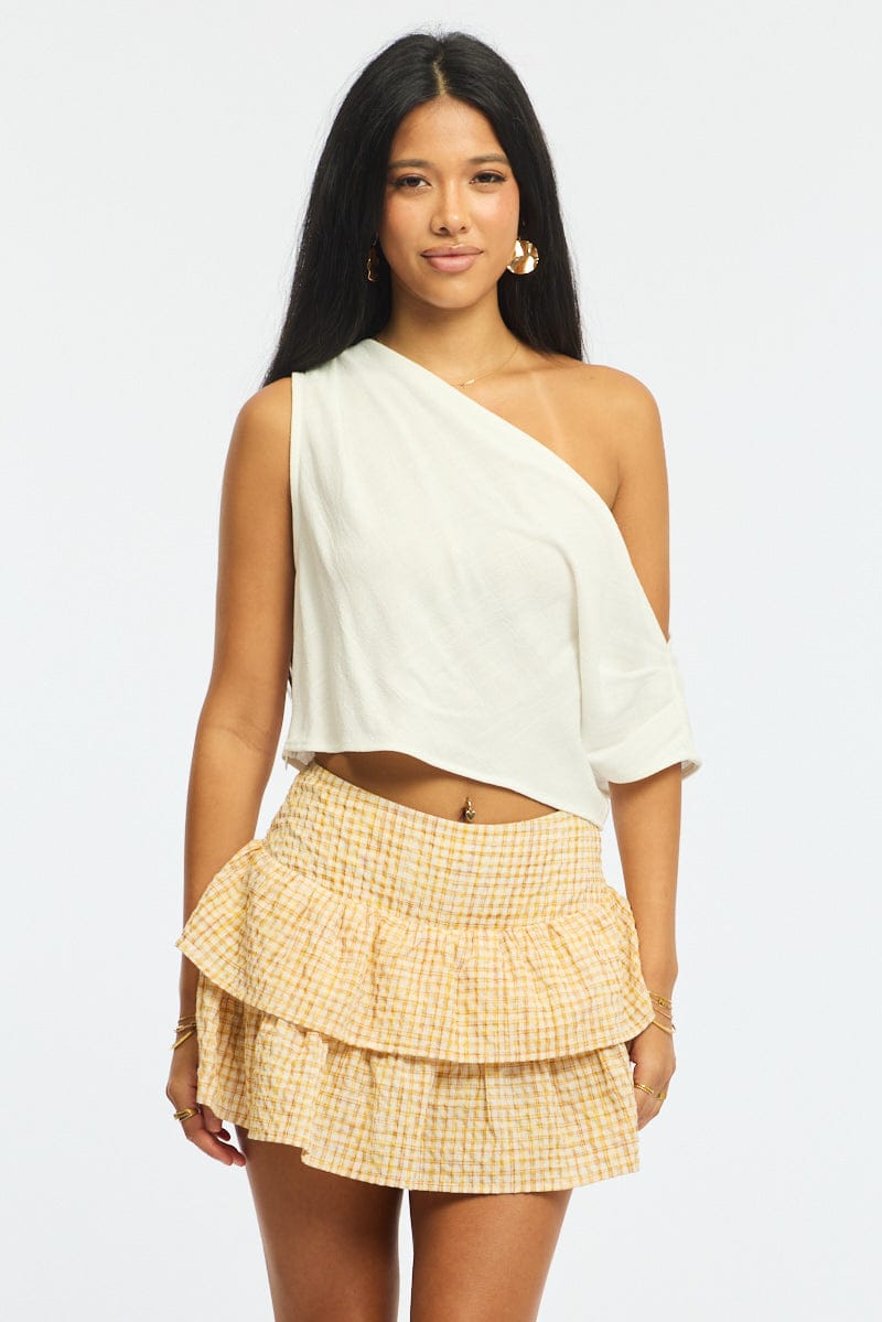 Yellow Check Mini Skort Skirt Mid Rise Layered Shorts Lined for Ally Fashion