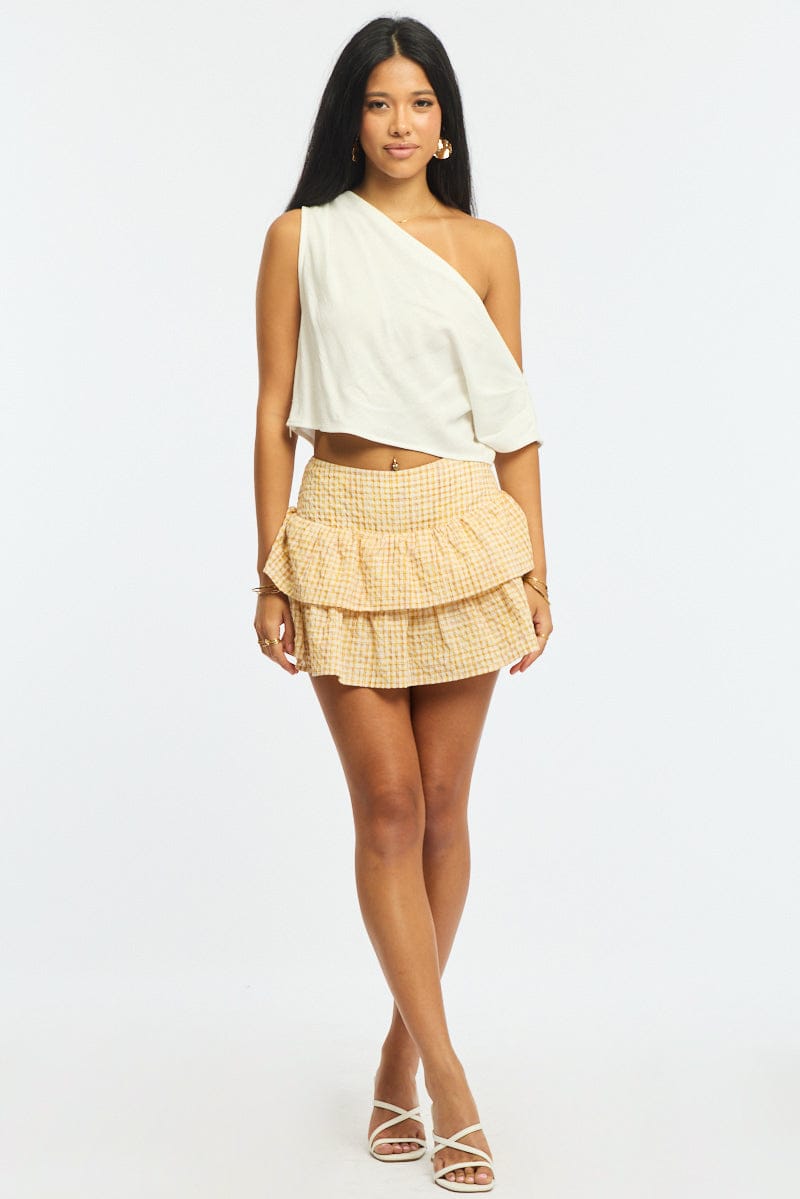 Yellow Check Mini Skort Skirt Mid Rise Layered Shorts Lined for Ally Fashion