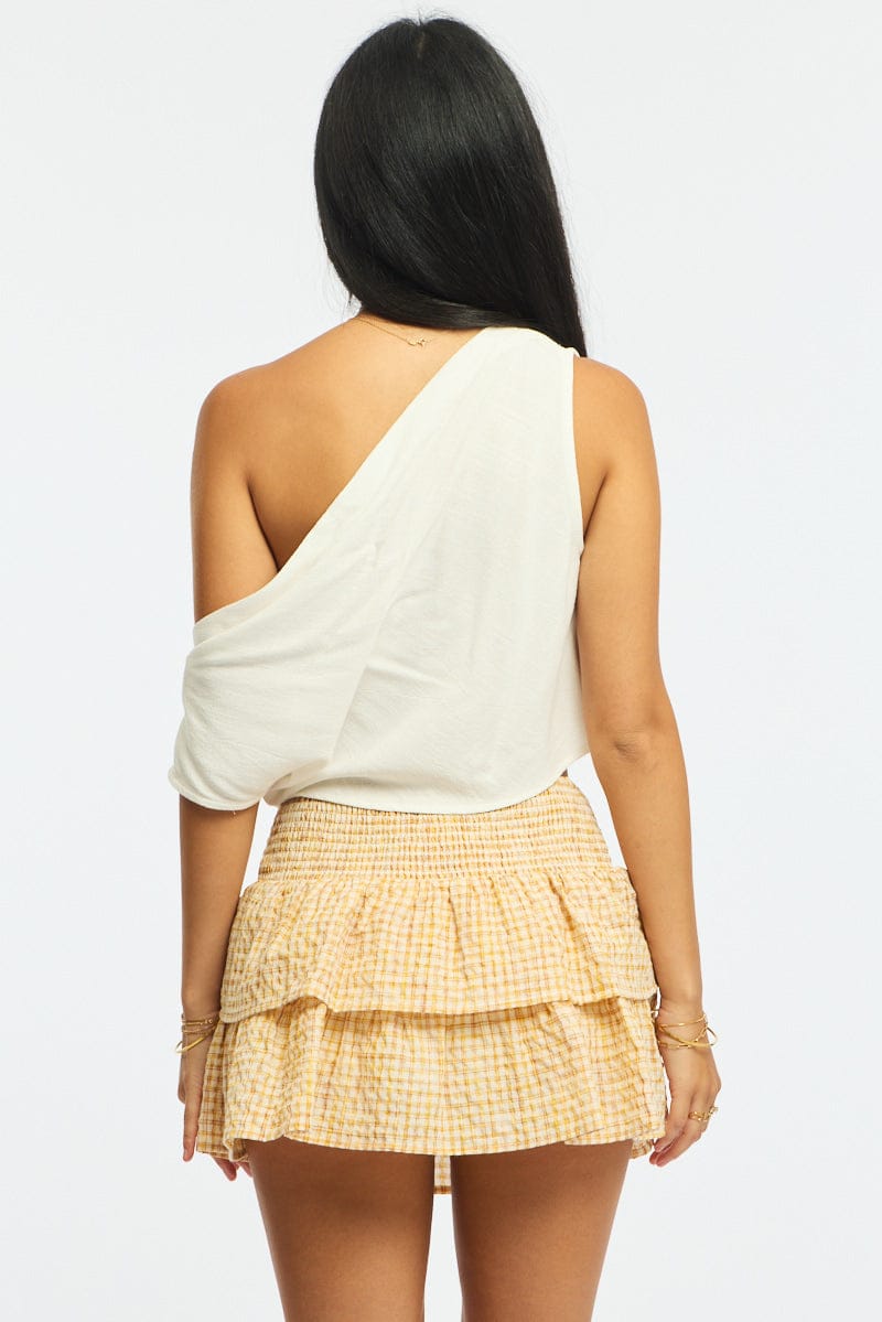 Yellow Check Mini Skort Skirt Mid Rise Layered Shorts Lined for Ally Fashion