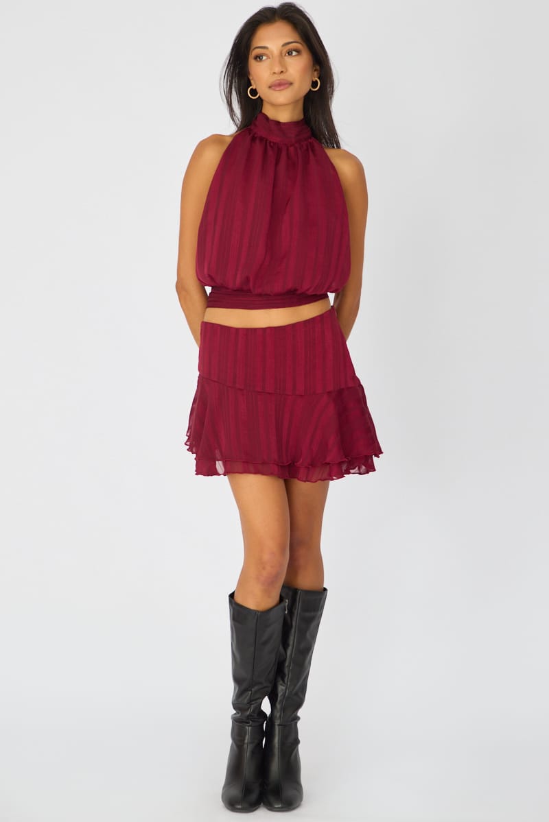 Red Scarf Hem Skort Skirt Mid Waisted for Ally Fashion