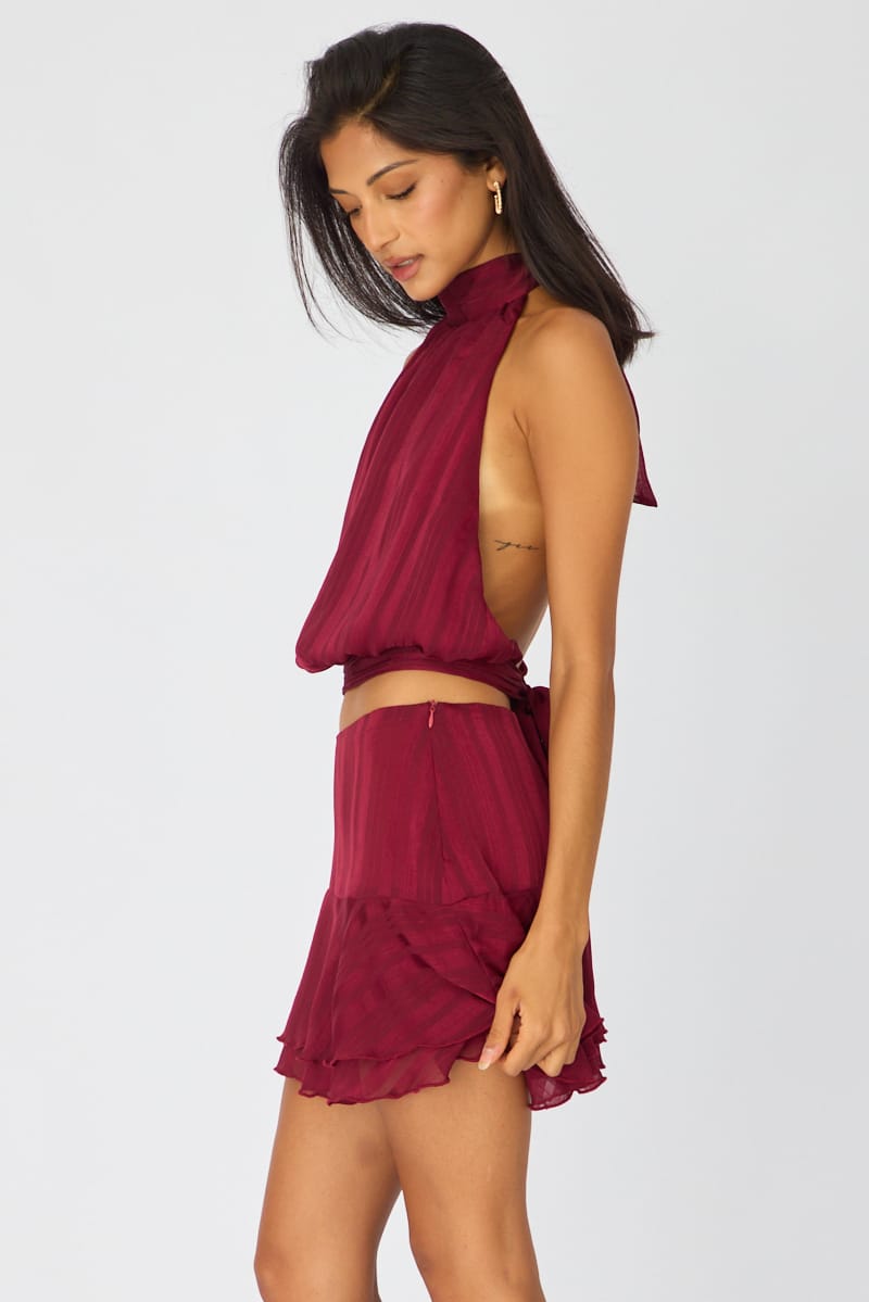 Red Scarf Hem Skort Skirt Mid Waisted for Ally Fashion