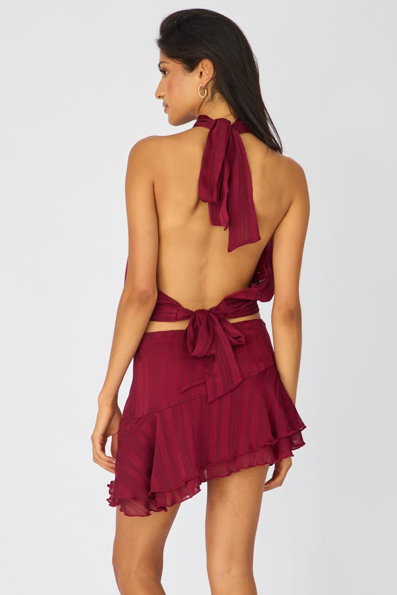 Red Scarf Hem Skort Skirt Mid Waisted for Ally Fashion