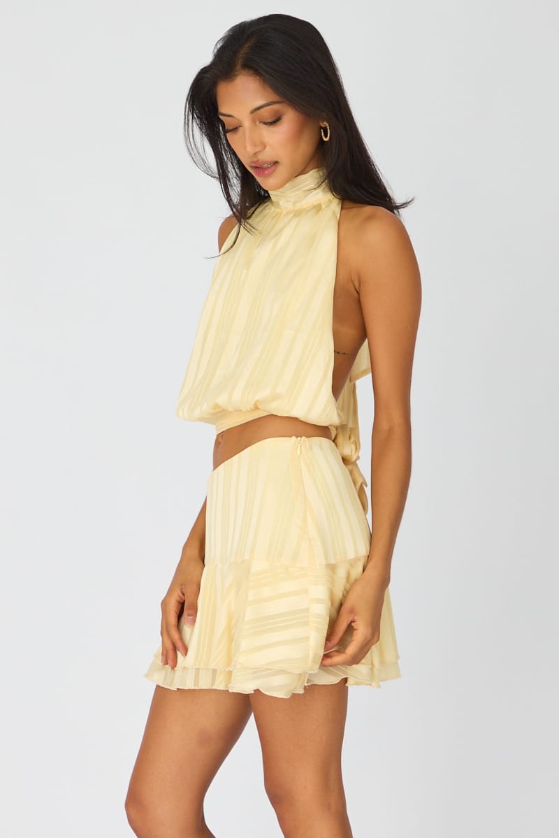 Yellow Scarf Hem Skort Skirt Mid Waisted for Ally Fashion