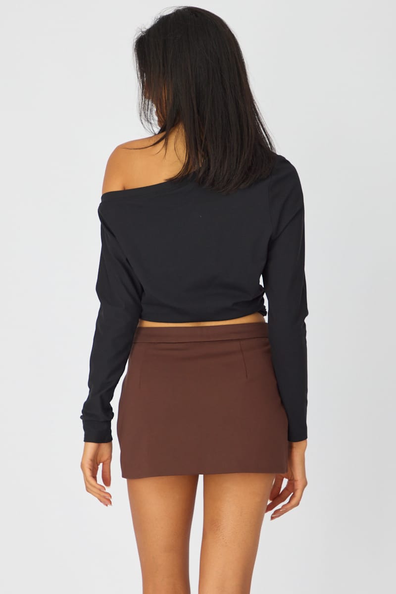 Brown Ponte Mini Skirt Mid Waisted Tailor Fit for Ally Fashion