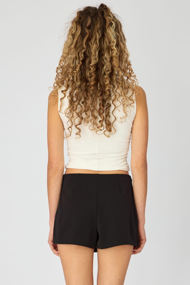 Black Mini Skort Mid Waisted Ring Detail Shorts for Ally Fashion