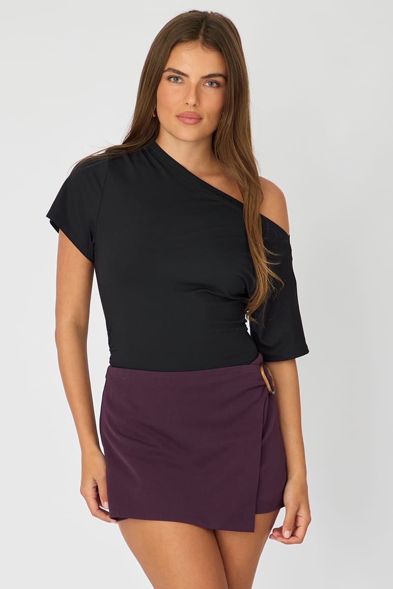 Purple Mini Skort Mid Waisted Ring Detail Shorts for Ally Fashion