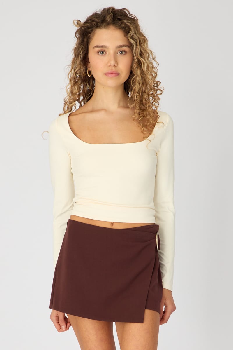 Brown Mini Skort Mid Waisted Ring Detail Shorts for Ally Fashion