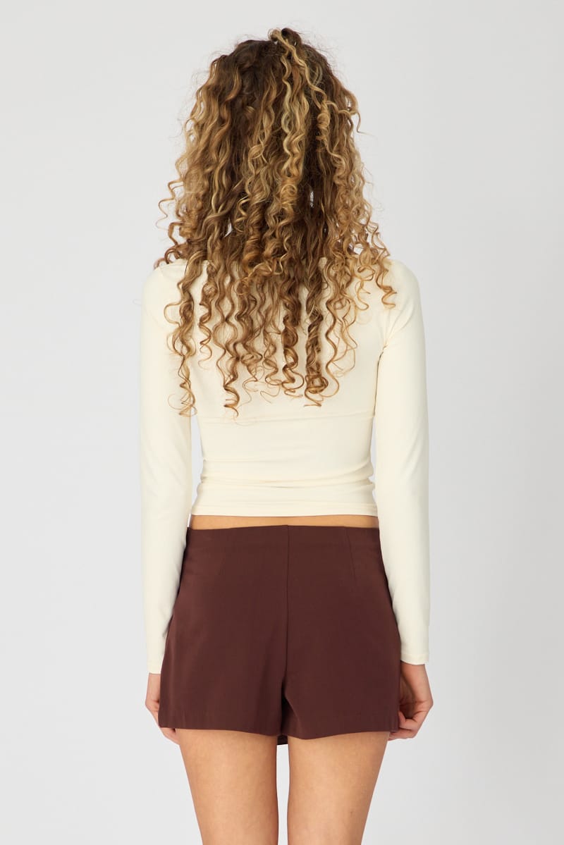 Brown Mini Skort Mid Waisted Ring Detail Shorts for Ally Fashion