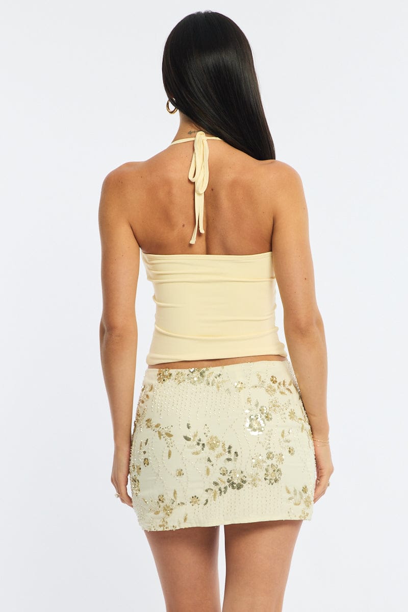 Yellow Sequins Mini Skirt Mid Rise Lined for Ally Fashion