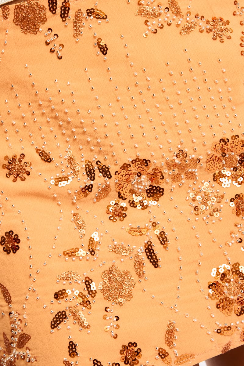 Orange Sequins Mini Skirt Mid Rise Lined for Ally Fashion