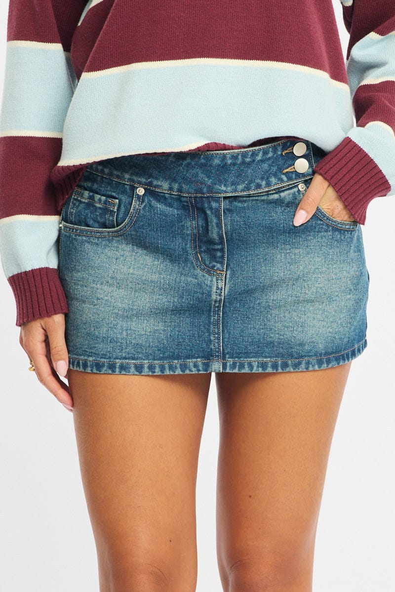Denim Micro Mini Skort Low Rise Shorts Lined for Ally Fashion