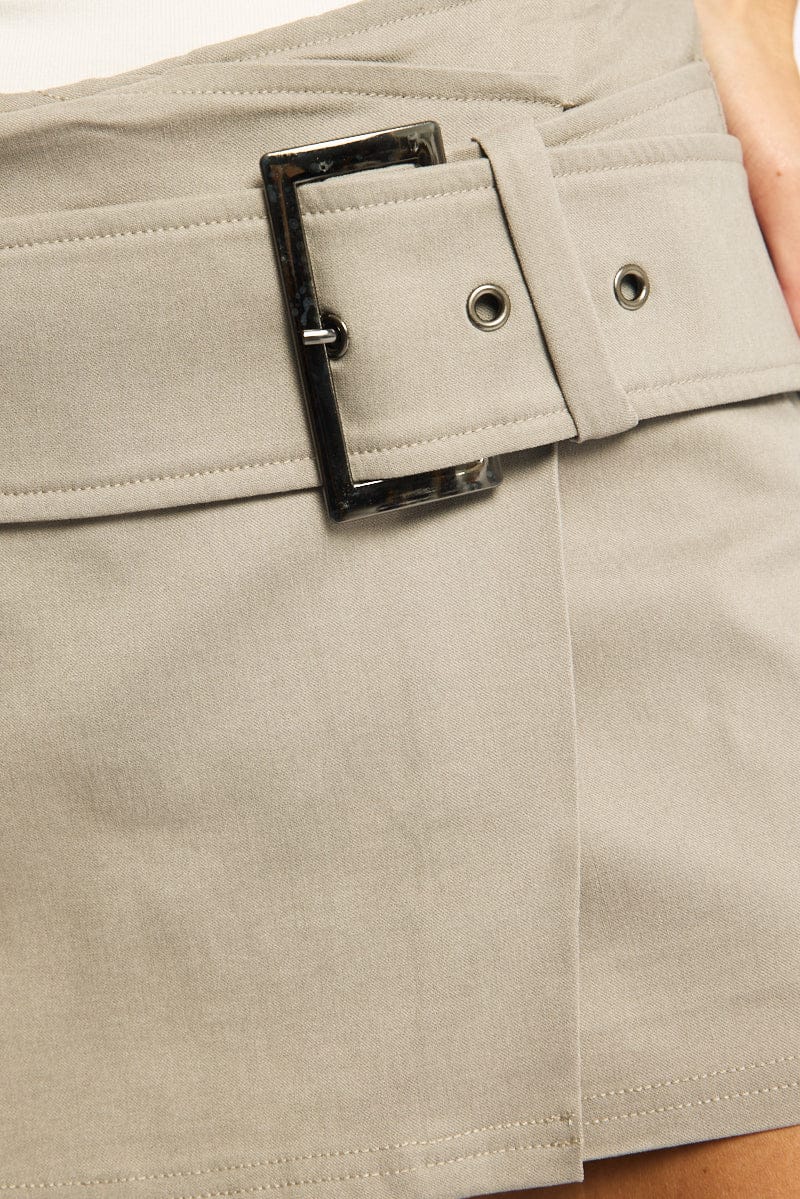 Grey Belted Mini Skort Skirt Mid Rise Bengaline for Ally Fashion
