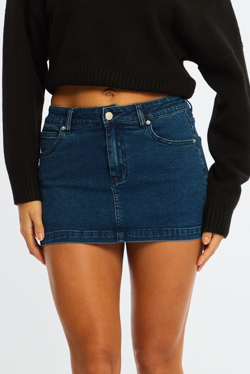 Denim Mini Skort Skirt Mid Rise Jersey Shorts Lined for Ally Fashion