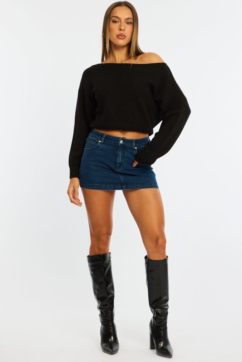Denim Mini Skort Skirt Mid Rise Jersey Shorts Lined for Ally Fashion