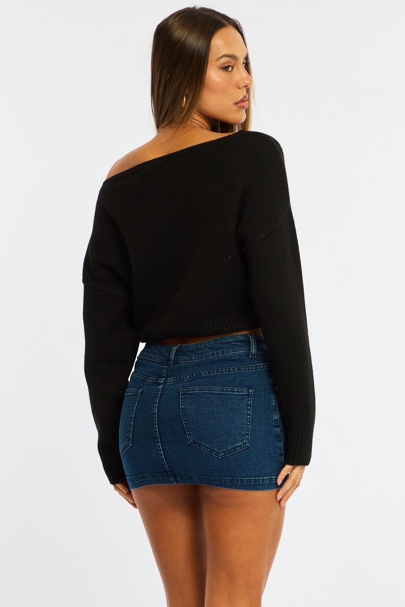 Denim Mini Skort Skirt Mid Rise Jersey Shorts Lined for Ally Fashion
