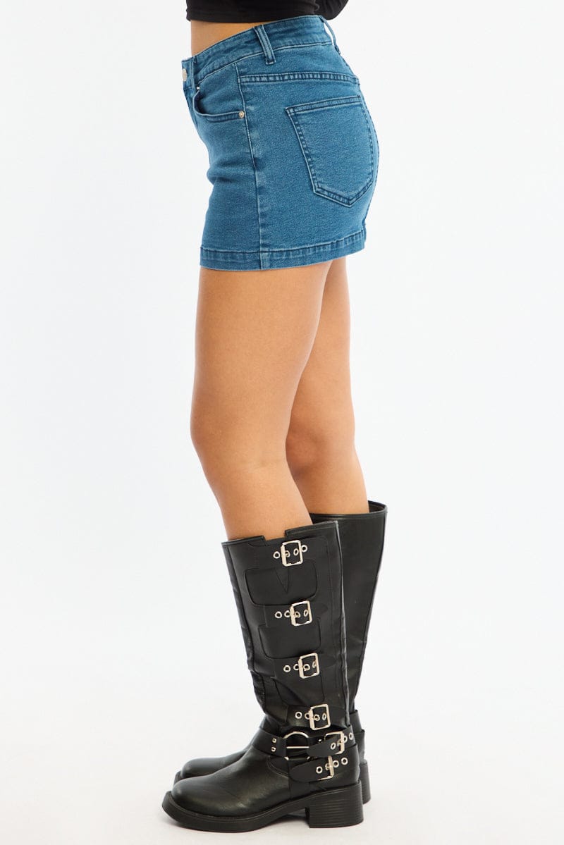 Denim Mini Skort Skirt Mid Rise Jersey Shorts Lined for Ally Fashion