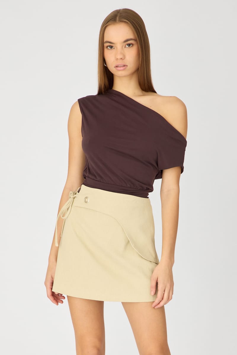 Beige Saddle Mini Skort Skirt High Waisted Cotton Drill for Ally Fashion