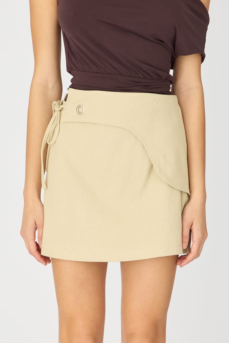 Beige Saddle Mini Skort Skirt High Waisted Cotton Drill for Ally Fashion