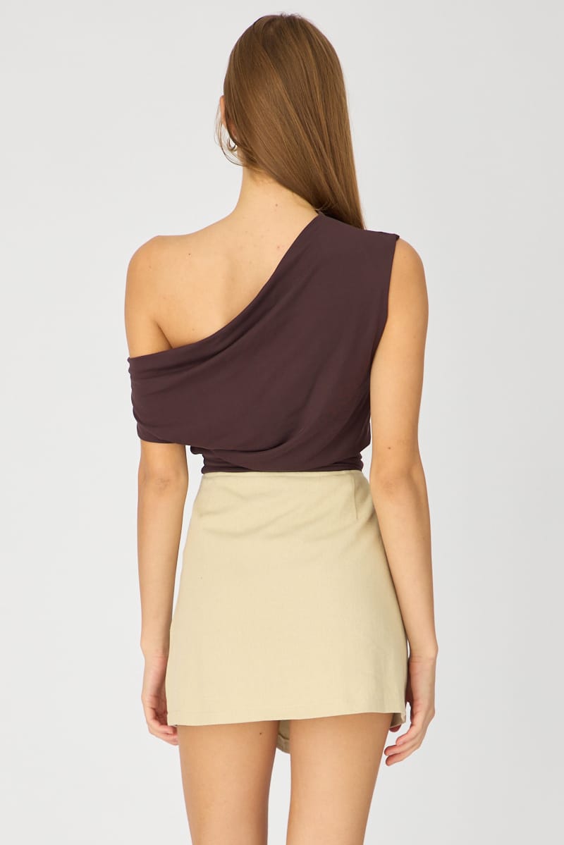Beige Saddle Mini Skort Skirt High Waisted Cotton Drill for Ally Fashion
