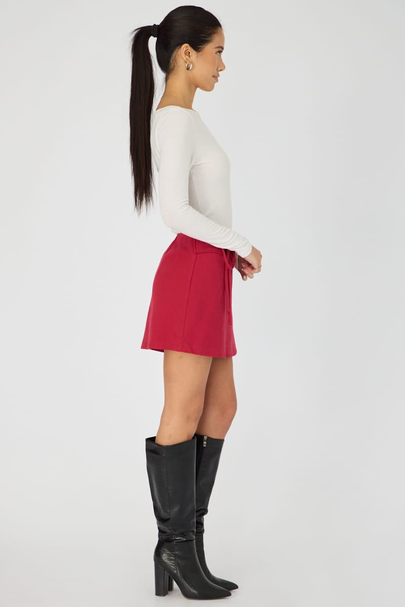 Brown Saddle Mini Skort Skirt High Waisted Cotton Drill for Ally Fashion