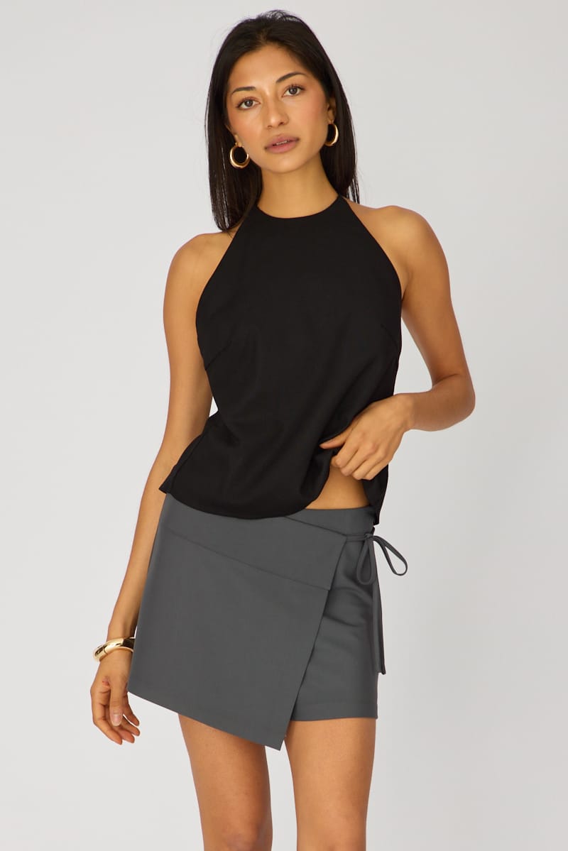 Grey Mini Skort Tailored Wrap Asymmetric from Ally Fashion