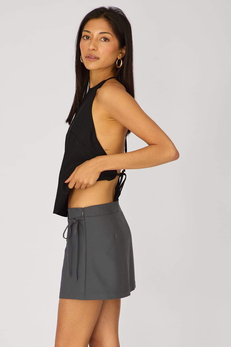 Grey Mini Skort Skirt Tailor Wrap Asymmetric for Ally Fashion