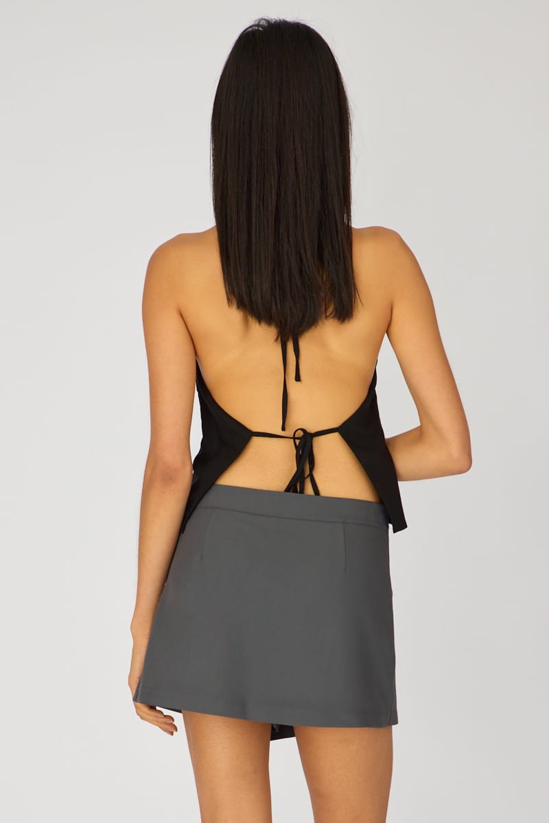 Grey Mini Skort Skirt Tailor Wrap Asymmetric for Ally Fashion
