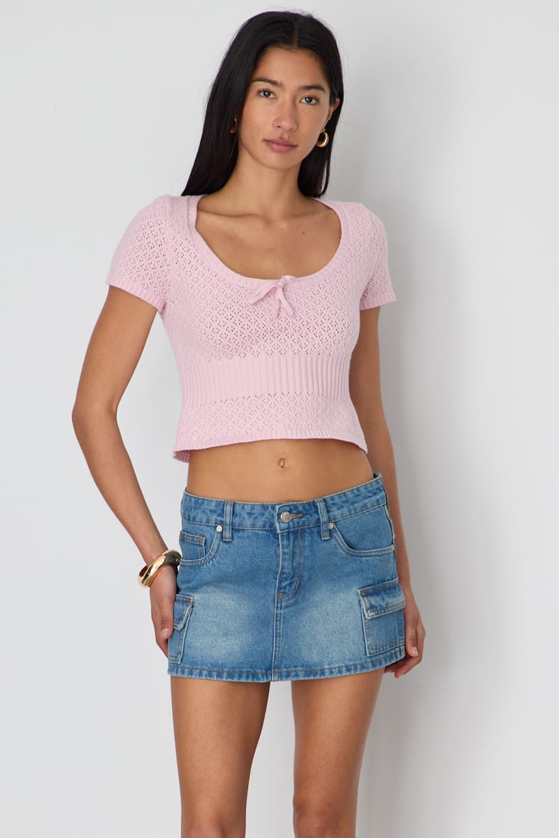 Denim Cargo Mini Skirt Mid Rise Utility Pocket Detail for Ally Fashion