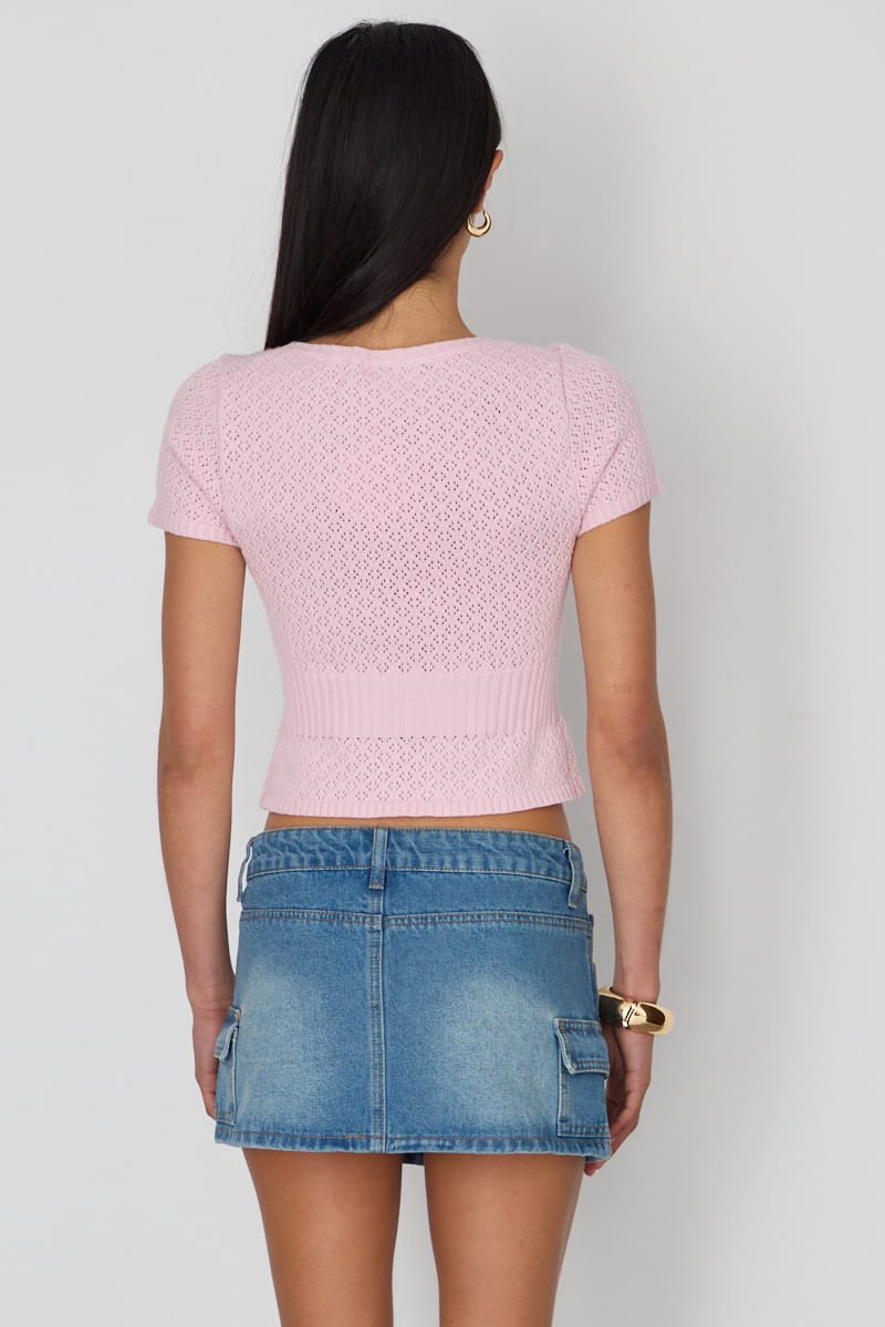 Denim Cargo Mini Skirt Mid Rise Utility Pocket Detail for Ally Fashion
