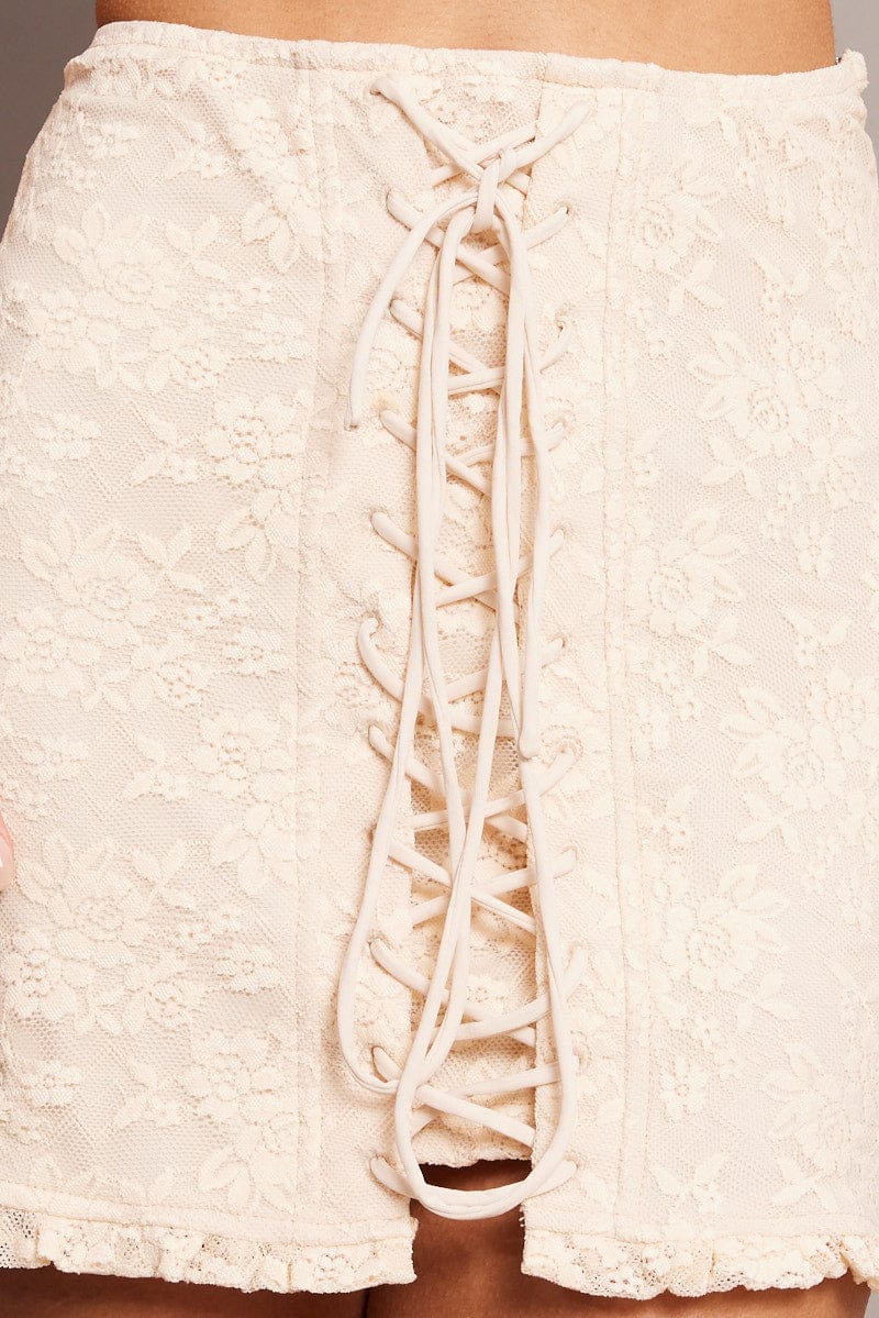 Beige Mini Skirt Lace for Ally Fashion