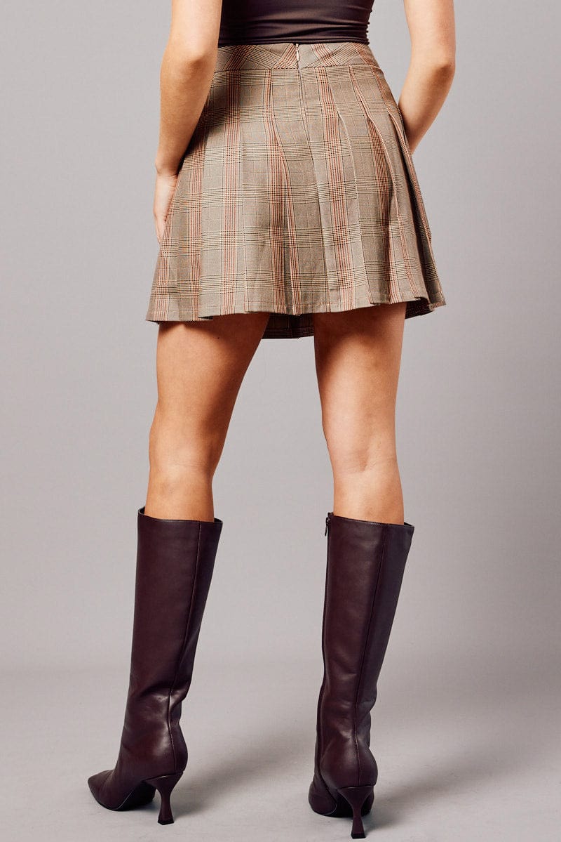 Beige Check Tennis Skirt Pleated Mini for Ally Fashion