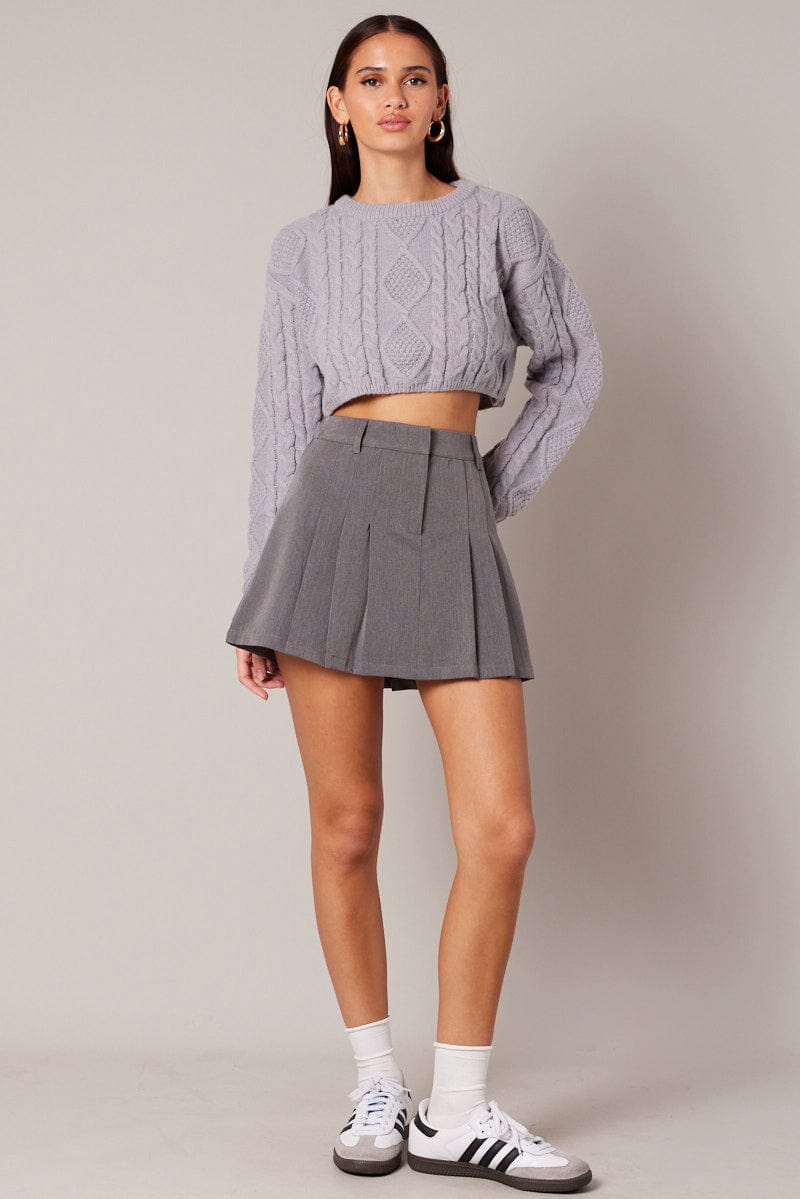 Grey Mini Skirt Pleated for Ally Fashion
