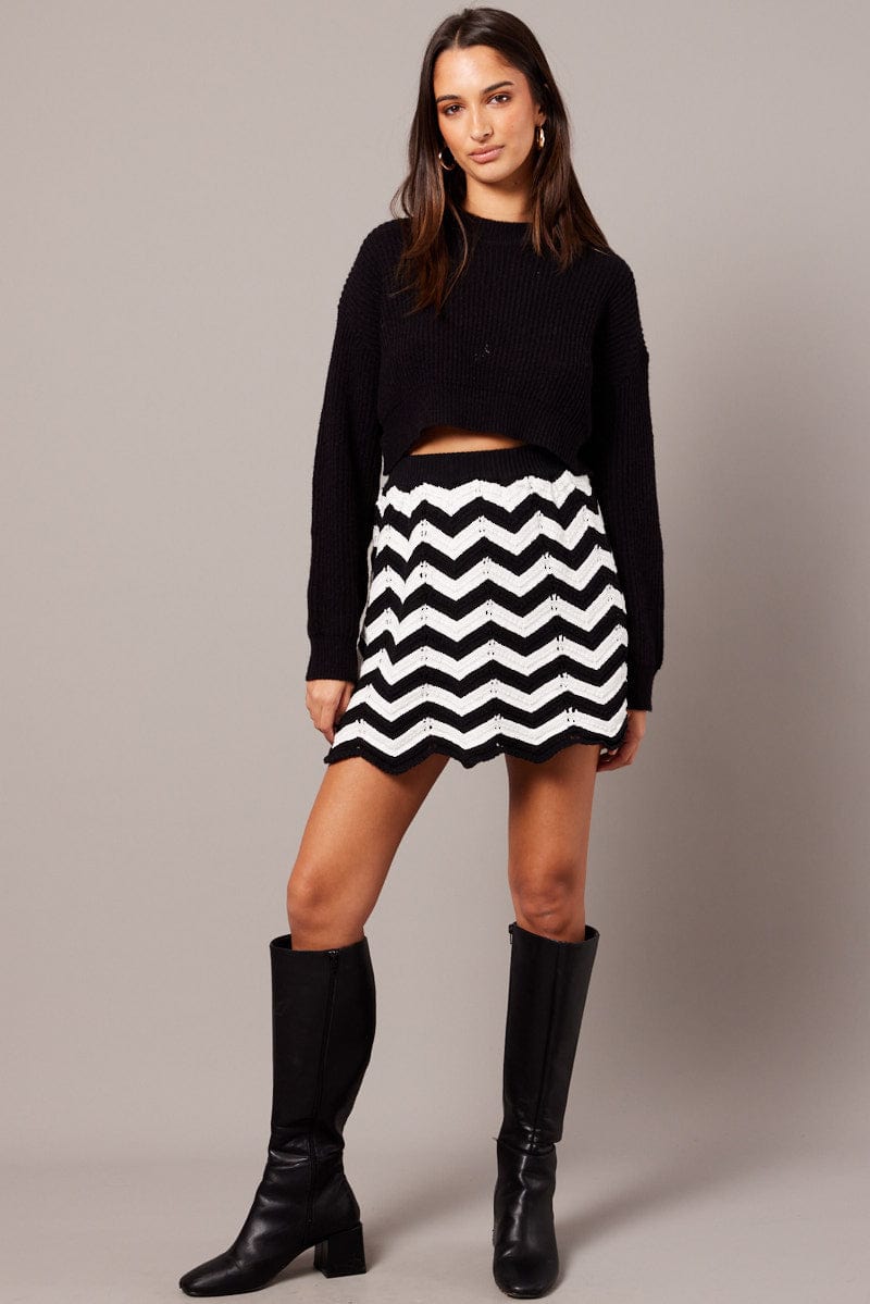 Black Stripe Knit Skirt Mini for Ally Fashion