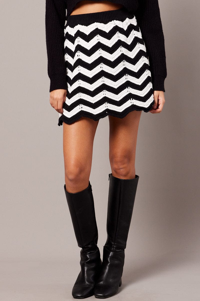 Black Stripe Knit Skirt Mini for Ally Fashion