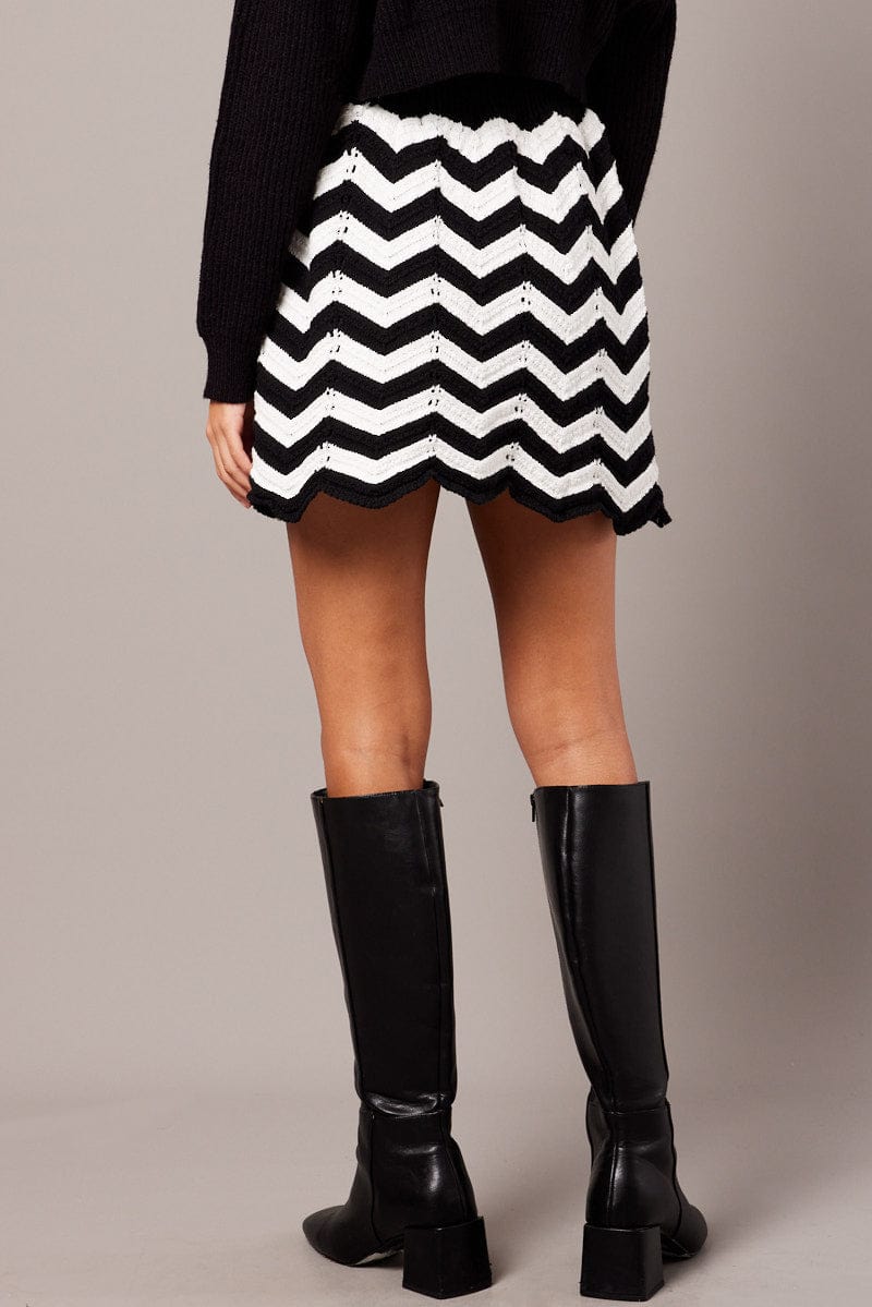 Black Stripe Knit Skirt Mini for Ally Fashion