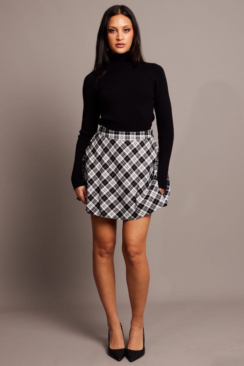 Black Check Skater Skirt Mini for Ally Fashion