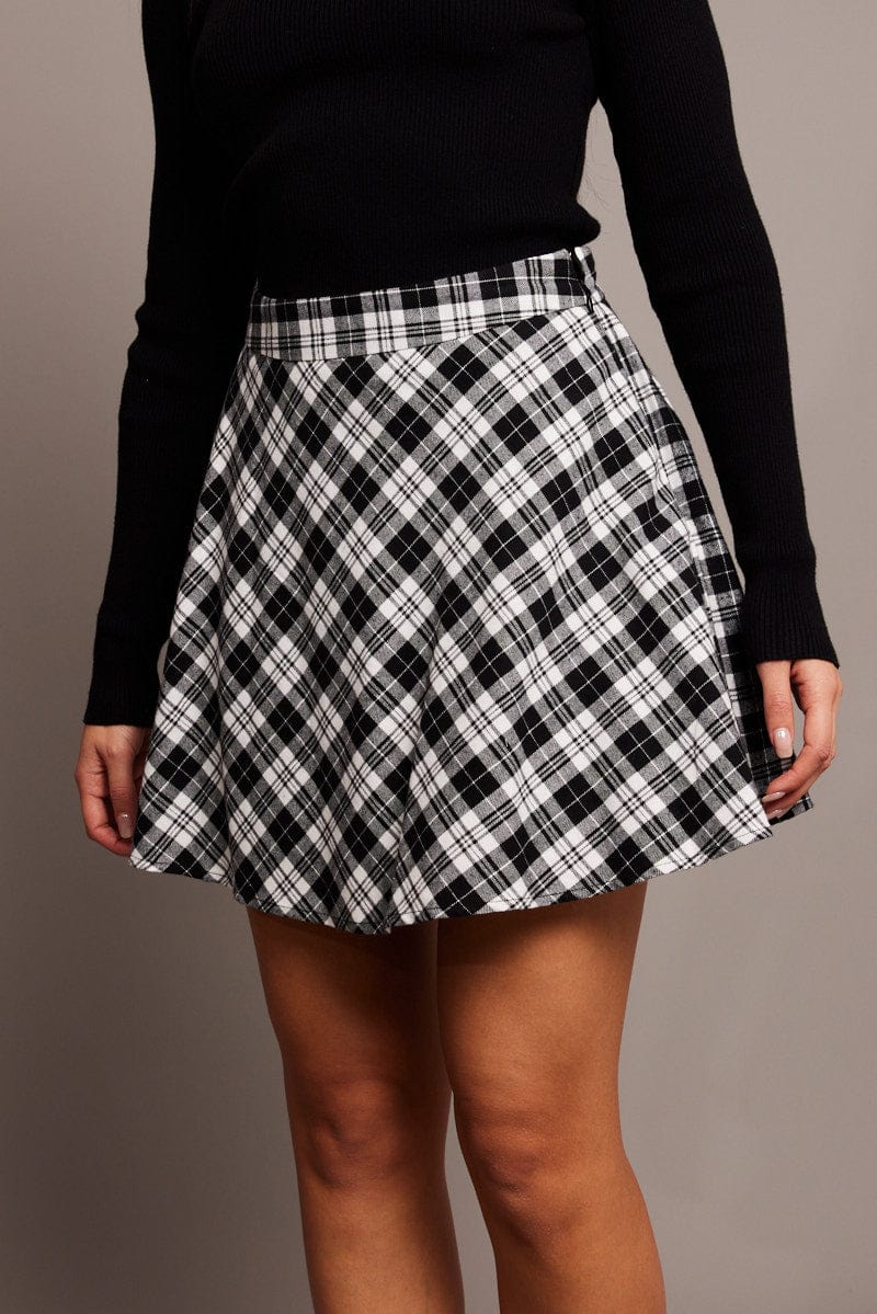 Black Check Skater Skirt Mini for Ally Fashion