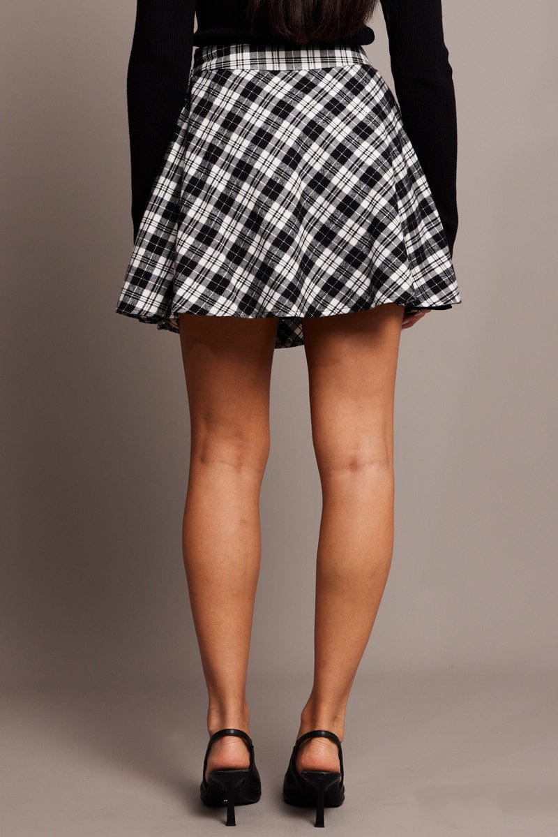 Black Check Skater Skirt Mini for Ally Fashion