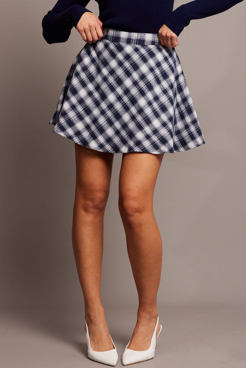 Blue Check Skater Skirt Mini for Ally Fashion