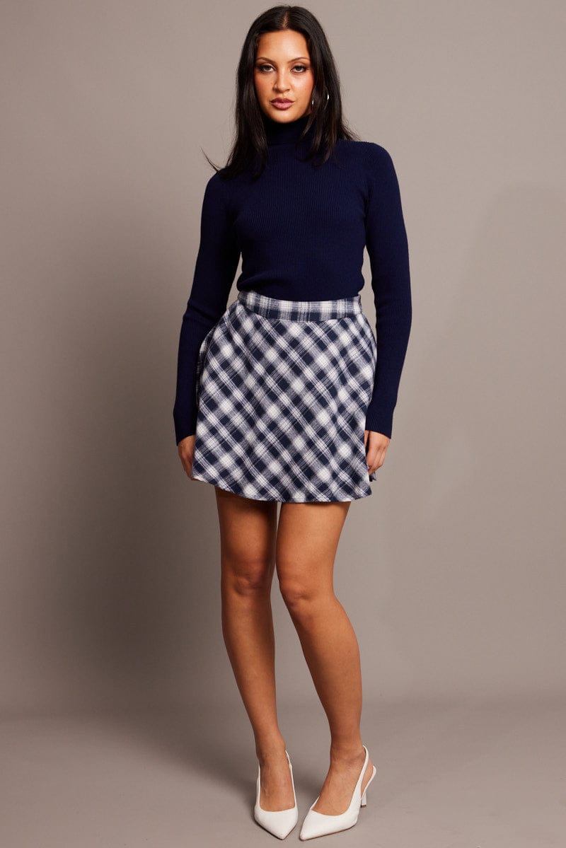 Blue Check Skater Skirt Mini for Ally Fashion