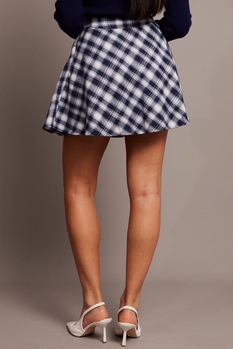 Blue Check Skater Skirt Mini for Ally Fashion