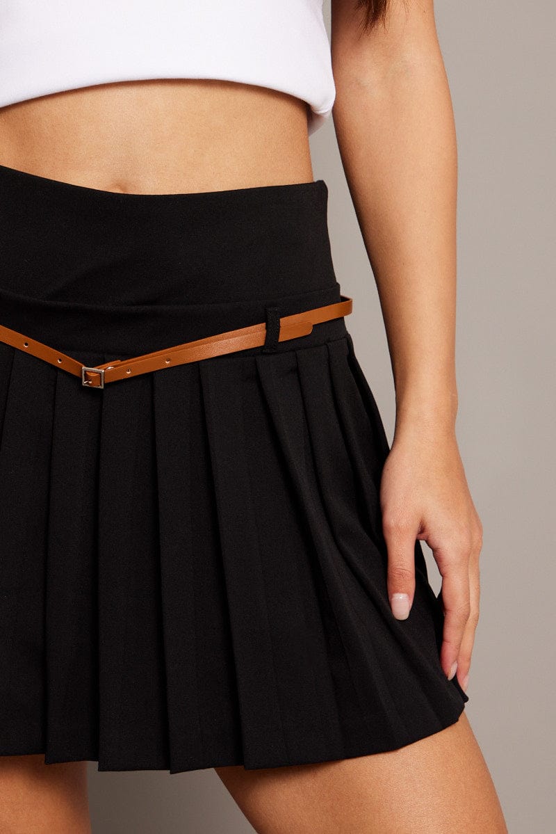 Black Tennis Skirt Mini Belted for Ally Fashion