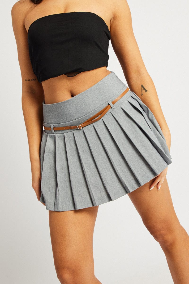 Grey Tennis Skirt Mini Belted for Ally Fashion