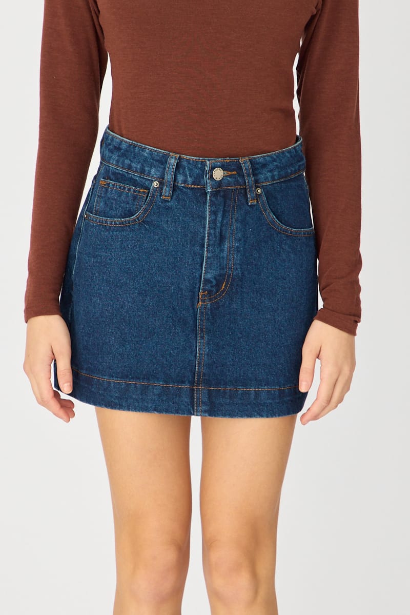 Denim Mini Skirt Mid Rise Longline for Ally Fashion