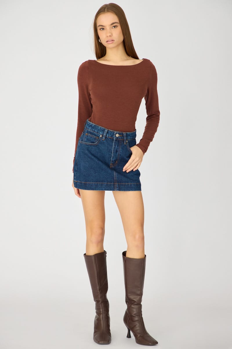 Denim Mini Skirt Mid Rise Longline for Ally Fashion