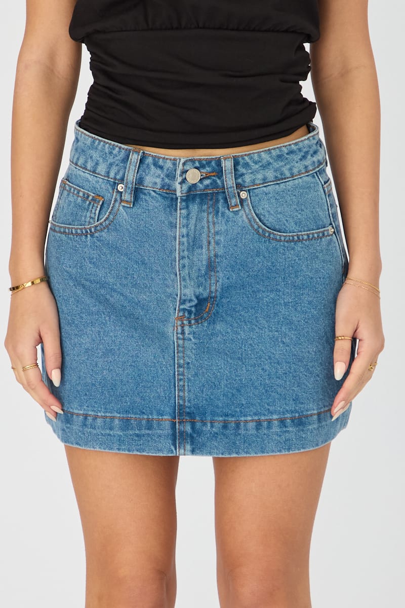 Denim Mini Skirt Mid Rise Longline for Ally Fashion
